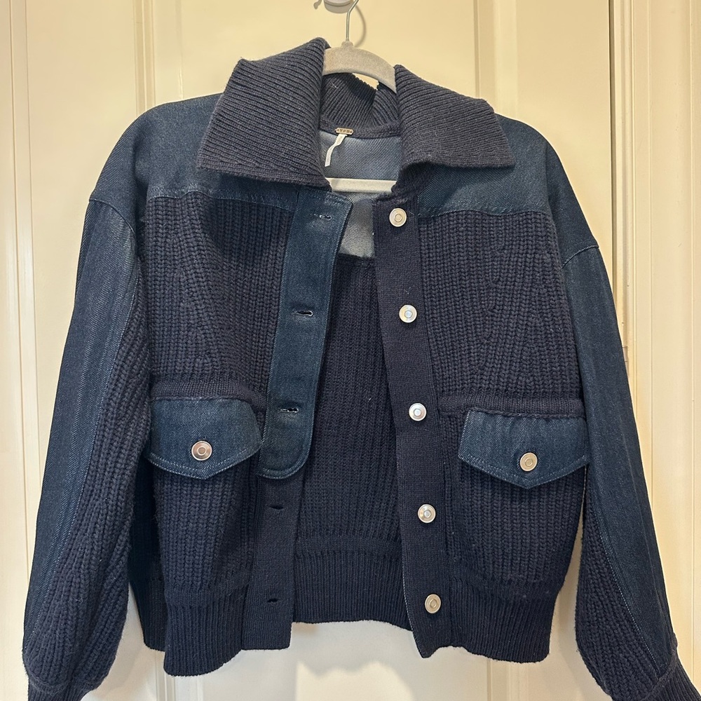 YFB Navy Crochet/Denim Jacket
